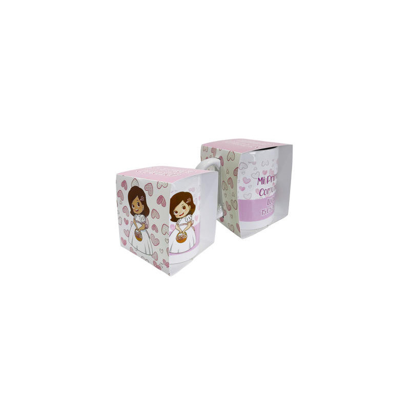 TAZA NIÑA COMUNIÓN ROSA EN CAJA PERSONALIZADA TAZA NIÑA COMUNIÓN ROSA EN CAJA PERSONALIZADA